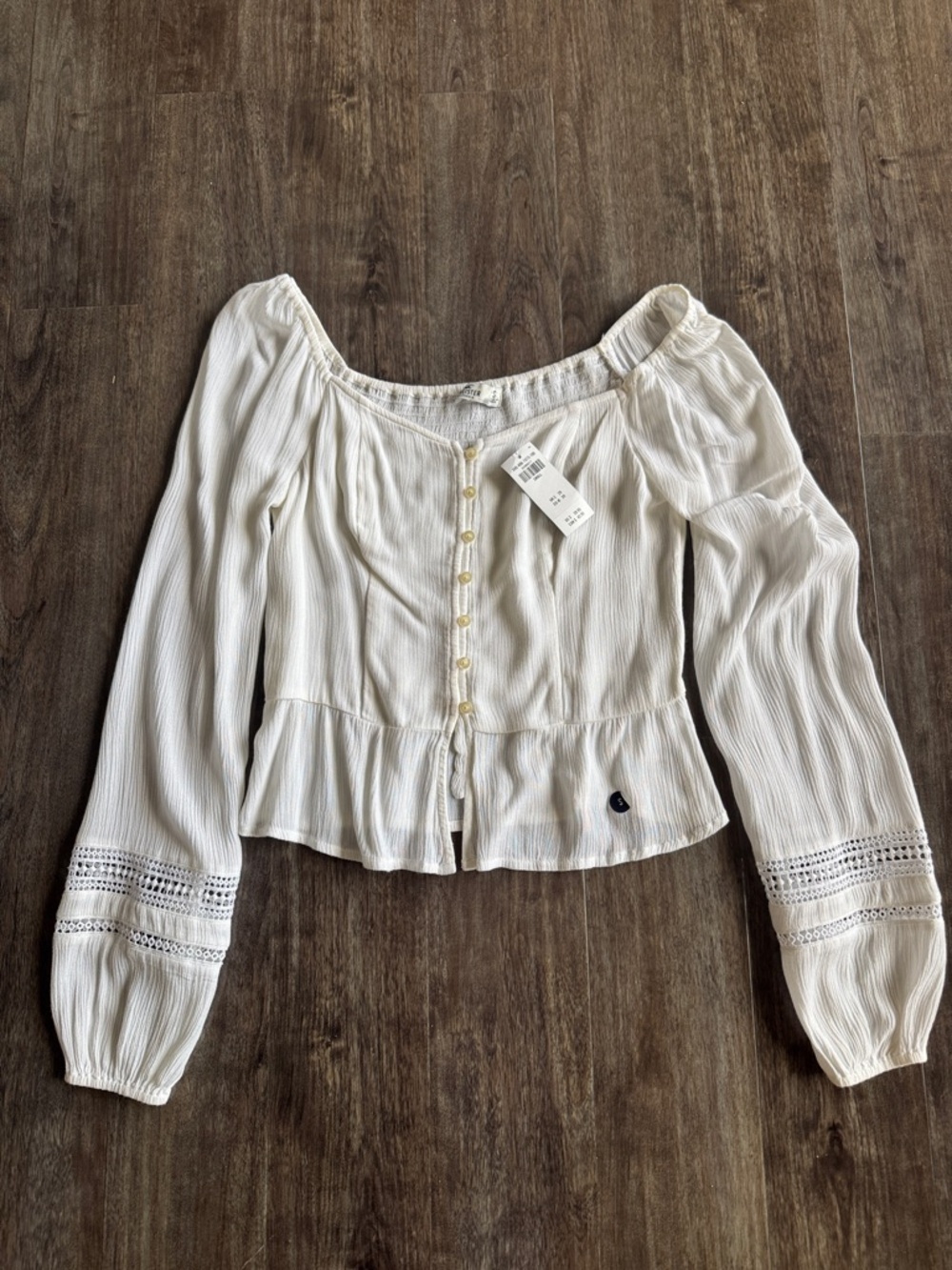 Abercrombie & Fitch Ivory Button-Front Peasant Blouse